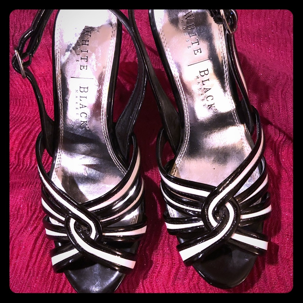 WHITE HOUSE BLACK MARKET PATENT LEATHER SANDAL 6M